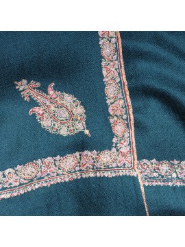 ASHA DUCK BLUE, real pashmina 100% cashmere with handmade embroideries