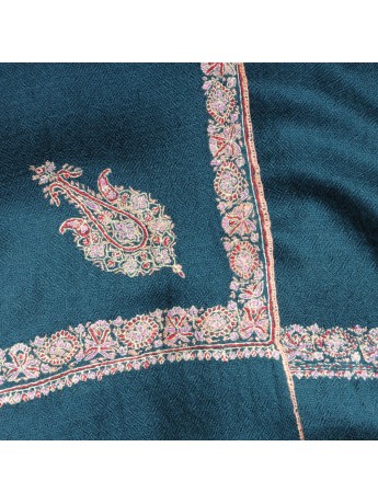 ASHA DUCK BLUE, real pashmina 100% cashmere with handmade embroideries