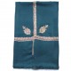 ASHA DUCK BLUE, real pashmina 100% cashmere with handmade embroideries