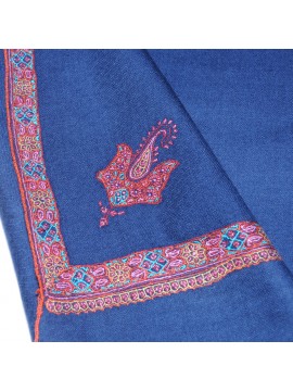 ASHA INDIGO, real pashmina 100% cashmere with handmade embroideries