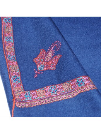 ASHA INDIGO, étole véritable pashmina 100% cachemire brodé main