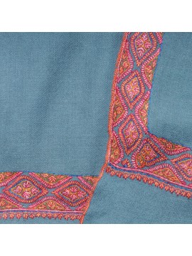 AXEL BLUE XXL, Real embroidered pashmina shawl 100% cashmere