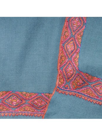 AXEL BLUE XXL, Real embroidered pashmina shawl 100% cashmere