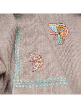 FARFALLA BEIGE, real pashmina 100% cashmere with handmade embroideries