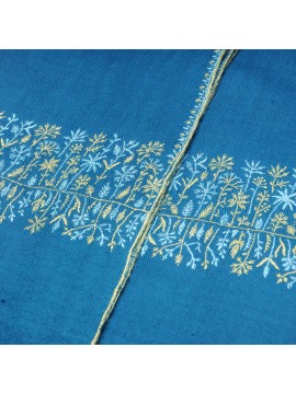 TARA BLEU, étole véritable Pashmina 100% cachemire brodé main