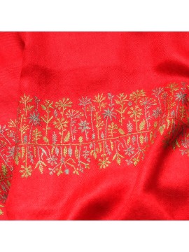 TARA RED, real pashmina 100% cashmere with handmade embroideries