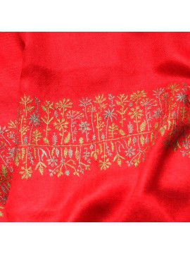 TARA ROUGE, étole véritable Pashmina 100% cachemire brodé main