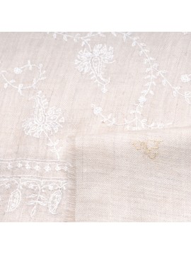 LARA LIGHT BEIGE, genuine hand-embroidered 100% cashmere Pashmina shawl