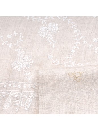 LARA BEIGE CLAIR, châle véritable Pashmina 100% cachemire brodé main