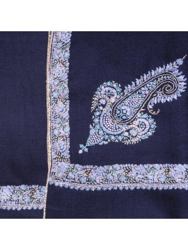 ASHLEY NAVY, hand-embroidered 100% cashmere pashmina shawl