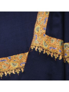 NOMI NAVY, hand-embroidered 100% cashmere pashmina shawl