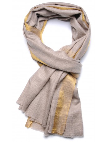 ZARI BEIGE, Handwoven cashmere pashmina Stole and lurex