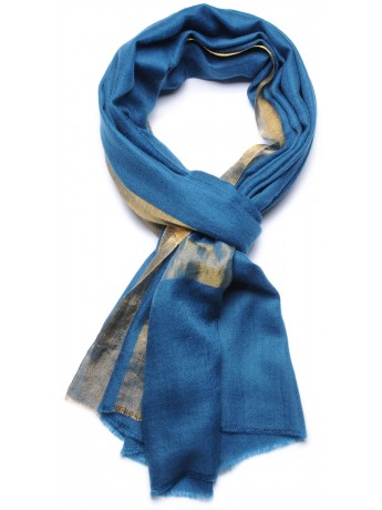 ZARI BLUE, Handwoven cashmere pashmina Stole and lurex