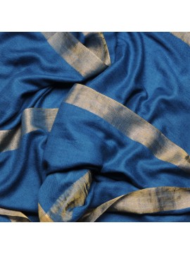 ZARI BLUE, Handwoven cashmere pashmina Stole and lurex