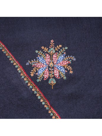 ALMA NAVY, real pashmina 100% cashmere with handmade embroideries