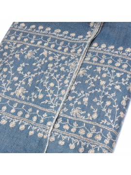 PALLA BLUE, hand-embroidered 100% cashmere pashmina stole