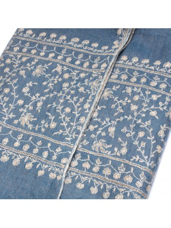 PALLA BLUE, hand-embroidered 100% cashmere pashmina stole