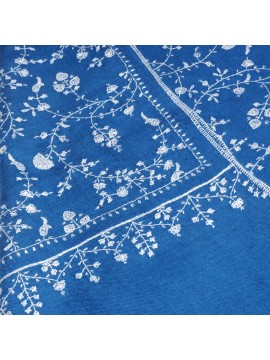 BIANCA TEAL BLUE, real pashmina 100% cashmere with handmade embroideries