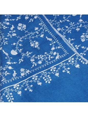 BIANCA TEAL BLUE, real pashmina 100% cashmere with handmade embroideries