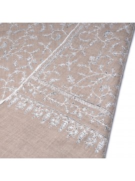 LISA BEIGE, echte Pashmina stola 100% cashmere met de hand geborduurd