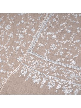 CELIA BEIGE, real pashmina 100% cashmere with handmade embroideries