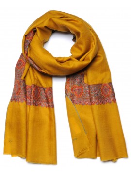 ELISA SAFFRON, hand-embroidered 100% cashmere pashmina shawl