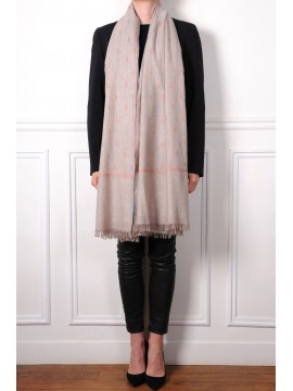 BETTY BEIGE CHIARO, scialle in pashmina ricamato a mano in 100% cashmere