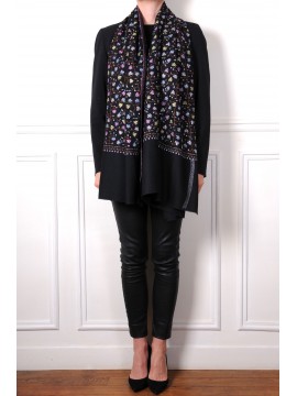 LILA BLACK, Real embroidered pashmina shawl 100% cashmere