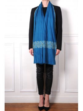 TARA BLUE, real pashmina 100% cashmere with handmade embroideries