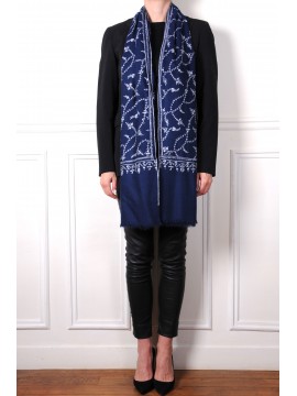 BIANCA NAVY, real pashmina 100% cashmere with handmade embroideries