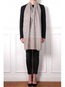 LISA BEIGE, echte Pashmina stola 100% cashmere met de hand geborduurd