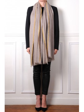 LINA BEIGE e ORO, stola vera Pashmina 100% cashmere ricamata a mano