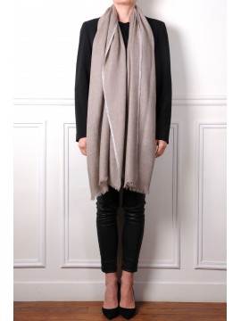 LINA BEIGE et BLANC, étole véritable pashmina 100% cachemire brodé main