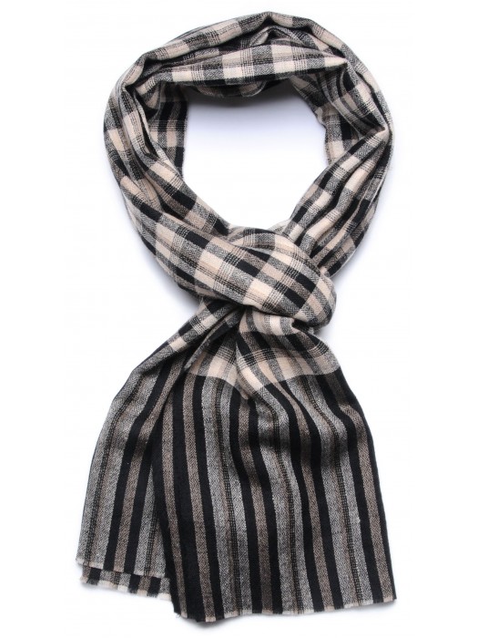 Gray Beige Striped Cashmere Scarf